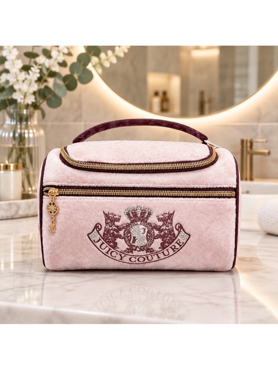 Juicy Couture Handbags - Juicy Couture Pink Plush Cosmetic Bag with Gold Zippers and Logo Detail NWT